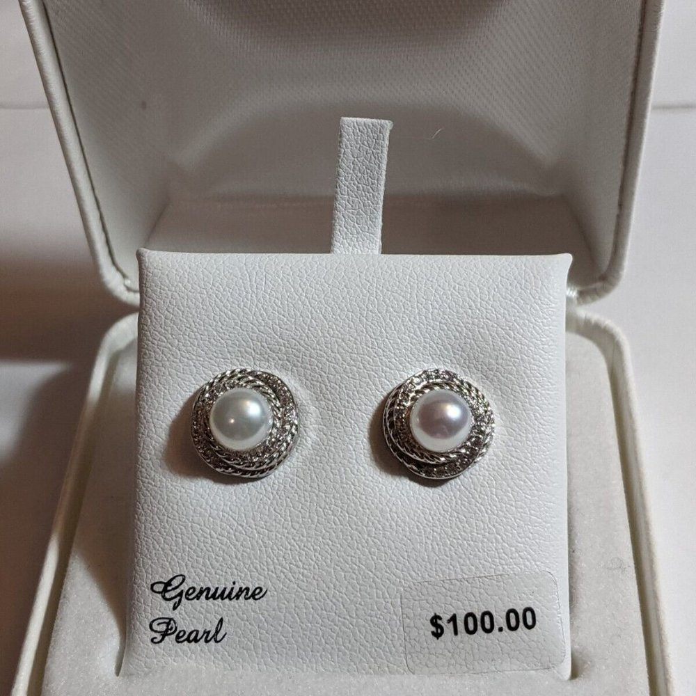 Sterling Silver FWC Pearl & Cubic Zirconia Swirl Stud Earrings - MSRP: $100